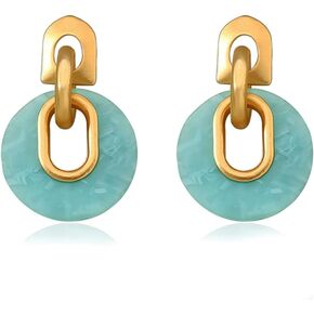 Vintage Rectangle Circle Dangle Earrings for Women Girls Gold Plated Geometric Round Big Charms Drop Dangling Earring Retro Lightweight Elegant Birthday Christmas Winter Party Wedding Jewelry Gifts