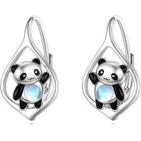 Panda Earrings 925 Sterling Silver Moonstone Cute Animal Hoop Earrings Teardrop Jewelry Gifts For Women Girls