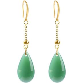 Faux Green Jade Teardrop Dangle Drop Earring for Women Girl Fashion Tassel Hanging Engagement Wedding Party Statement Earrings Chinese Style Classical Cheongsam Dress Accessories Elegant Gift Birthday
