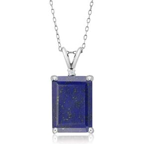 Gem Stone King 925 Sterling Silver Gemstone Birthstone Necklace | Emerald Cut 14X10MM | Pendant Necklace for Women | with 18 Inch Silver Chain