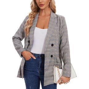 MINTLIMIT Women's Plaid Blazer Casual Long Sleeve Oversized Boyfriend Blazers Double Breasted Lapel Jacket with Pockets