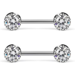 14G Astm F136 Titanium Nipple Piercing Jewelry Shiny CZ Multicolor Opal Nipple Barbell Jewelry Internally Threaded G23 Solid Nipple Piercing Barbell Ring Jewelry for Women Men 14 Gauge