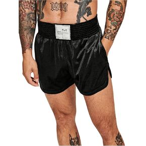Floerns Men's Letter Patched Elastic Waist Side Split Shirred Track Shorts