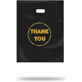 HIPOLI, 50Pcs Thank You Merchandise Bags, Extra Thick 2Mil 9x12In Retail Plastic Shopping Bags for Small Business Stores Boutique Clothes, Reusable Gift Bags Plastic Bags with Handle (Black)