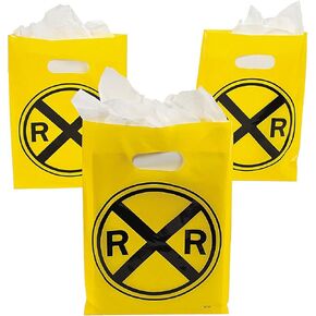 Fun Express Railroad Plastic Treat Bags for Birthday | Train Party Supplies | Goodie Bags | Party Favor Bags Party Bags Candy Bags for Birthday Party | Kids Party Favors | 12 Pieces