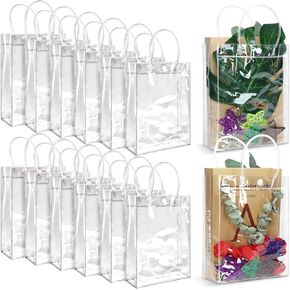 BadenBach 36 قطعة من أكياس الهدايا البلاستيكية الشفافة بمقبض، أكياس هدايا شفافة قابلة لإعادة الاستخدام، أكياس هدايا بلاستيكية شفافة لعيد الأم وحفلات الزفاف وأعياد الميلاد وحفلات استقبال المولود الجديد، 9.1 بوصة × 6.7 بوصة × 2.8 بوصة in Kuwait