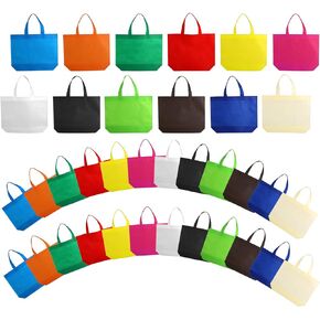 Nicunom 60 Pack Reausable Gift Bags, 12 Colors Small Tote bags, Non-Woven Tote Bags Bulk Party Favor Bag Shopping Grocery Bags Halloween Easter Hunt Bags, 13" x 10.2" x 3.9"