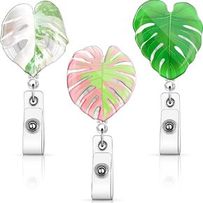 3 Pieces Badge Reel Retractable ID Badge Holder with Clip Leaf Badge Holder Retractable Badge Holder for Nurse Teacher Women Men Office, 1.6 x 1.8 Inches, Leaves in 3 Styles (Rustic Style)