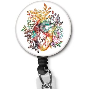 Anatomical Heart with Flowers Nurse Badge Reels Retractable with Alligator Clip Office Employee ID Name Card Holder Doctor Teachers Students Women Men for Graduation in Saudi Arabia