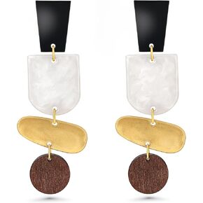 Wood Acrylic Gold Statement Earrings for Women Girls, Trendy Dangle Drop Boho Wooden Earrings Jewelry Gifts.