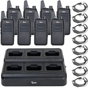 TIDRADIO TD-M8s Walkie Talkies for Adults with Earpiece (8 Pack) Long Range Two Way Radio with 6 Way Multi Gang Charger and USB Charger for Warehouse Business Church and Retail
