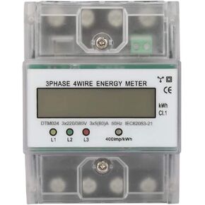 Nikou 3 Phase Power Meter DTM024 Digital LCD Display Energy Meter Electric Kilowatt Hour Meter, 220/380V 5-80A