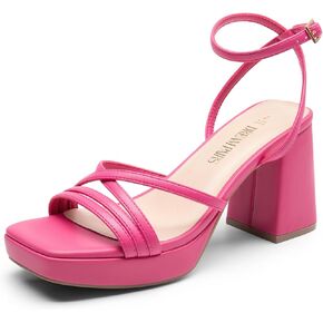 DREAM PAIRS Strappy Heels for Women Platform Chunky High 3-inch Heeled Sandals with Square Open Toe Ankle Buckle for Graduation Party Prom Daily Wedding
