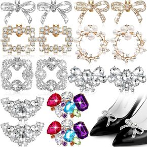 8 Pairs Rhinestone Shoe Clips Crystal Shoe Buckle Removable Wedding Bow Shoe Clips Bridal Women Shoes Jewelry Decoration Accessories Charms