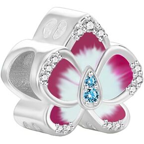 925 Sterling Silver Charms for Bracelets and Necklaces Flower Lucky Dangle Pendants Rhinestone Pandora Beads Charms Jewelry Gift for Women Girls