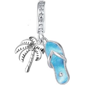 Holiday Gifts Summer Beach Charm Flip Flop Sliper Palm Tree Dangle Bead for Pandora Bracelets Mom Women