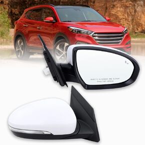 Left Driver Side Mirror Compatible With 2016 2017 2018 2019 2020 2021 Hyundai Tucson With Manual folding Power glass Turn Signal Heated Blind Spot Black Replace #HY1320231(8Pins)