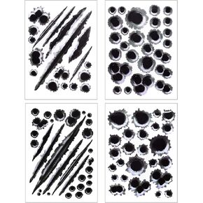 AUEAR, 4 Pack Bullet Hole 3D Stickers Fake Gun Shots for Room Car Truck Fridge Crafts Motorcycle Helmet