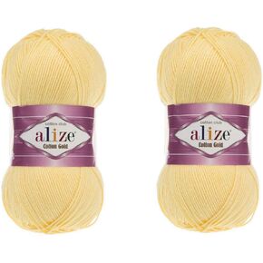 Alize Cotton Gold Yarn 55% Cotton 45% Acrylic Yarn Crochet Hand Knitting Art Lot of 2 Skeins 200gr 722yds (187-LIGHT Yellow)