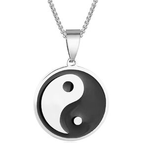 Fashion Stainless Steel Yin Yang Medallion Pendant Tai Chi Round Chain Necklace