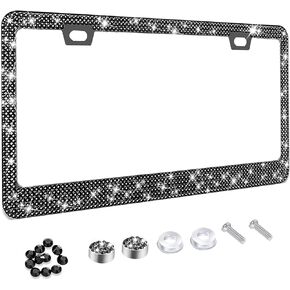 Vemote Bling License Plate Frame, Sparkly Rhinestone License Plate Frames for Women, Glitter Diamond License Plate Holder, Premium Stainless Steel Frame(Black-1 pc)