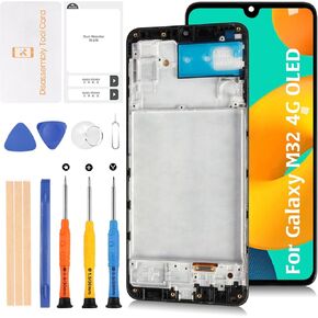 M32 4G M325 OLED LCD Display +Frame for Samsung Galaxy M32 4G M325F 6.4" LCD Screen Display Replacement Touch Digitizer Assembly Kit(Black)