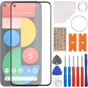 استبدال عدسة اللوحة الخارجية الزجاجية للشاشة الأمامية + OCA متوافق مع Google Pixel 5 (لا توجد شاشة LCD ومحول رقمي يعمل باللمس) مع طقم إصلاح