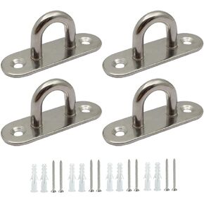 4 Sets Stainless Steel Pad Eye Plates Ceiling Hook Pad Eye Plate Staple Hook Loop Pad Eye Plate Marine Hardware with Screws Black