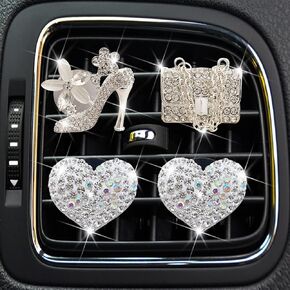 Bling High Heel Shoe and Bag Air Vent Clips, 4 Pcs Crystal Heart Car Air Fresheners Vent Clips Car Diffuser Vent Clip Rhinestone Diamond Car Decoration Car Interior Decor Bling Car Accessories for Women