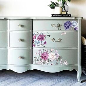 Peony Floral transfers for Furniture Decor Furniture Nightstand Decoration Transfers for Uneven Surface, for Crafts rub Vintage Decor UV DTF Transfer 11.41"x22.83"