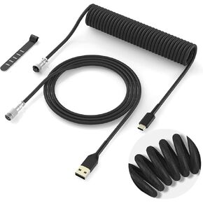 Womier Coiled Keyboard Cable - Detachable Aviator Coiled Cable for Mechanical Gaming Keyboard, Type C to USB A Mix 5.9in for Gaming Keyboard and Cellphone, White