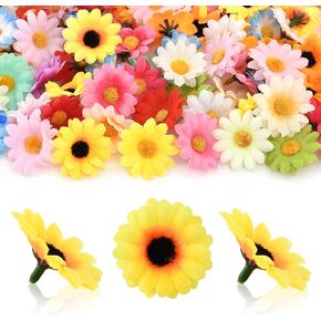 Artificial Daisy Flower Heads, 100Pcs Fake Silk Daisy Flowers Heads Artificial Flower Heads Bulk for Easter DIY Craft Wedding Bridal Shower Table Home Garden Decor (Mix Color)