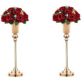 32.2" Height Versatile Gold Tall Vases for Centerpieces, Metal Trumpet Vases for Wedding Party Dinner Centerpiece, Road Lead for Anniversary Celebration Birthday, 2pcs