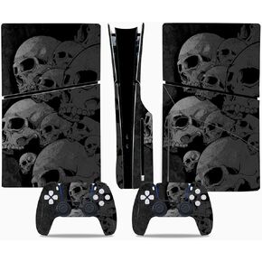 Skin Sticker for PS5 Slim Disc Console and Wireless Controller, Full Set Protective Skin Wrap, Game Accessories Decal Cover for PS5 Slim Disc (Skull)