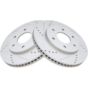 TRQ Front Performance Brake Rotor Drilled Slotted Pair Set for 2005 Nissan Armada / 2004 Nissan Pathfinder Armada / 2004-2005 Infiniti QX56 / 2004-2005 Nissan Titan