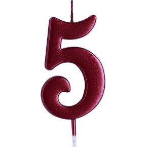Red 5th Birthday Candle, Number 5 Years Old Candles Cake Topper, Boy Or Girl Party Decorations, Supplies