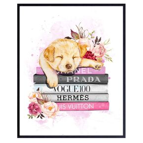Glam Wall Decor Poster - Labrador Retriever Puppy - Fashion Wall Art - Luxury Room Decor, Home Decoration - Gift for Dog Lovers, Women, Girls, Teens - 8x10