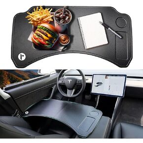 CYBERDESK: Portable Car Table for Tesla Model 3 X Y - Workstation Desk, Dining Tray, Laptop Holder for Remote Work, Eating, Travel, and Business - Easy Installation, Sturdy Design Carbon Fiber (Large)