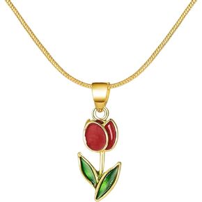 14K Yellow Gold Tulip Necklace, Vintage Elegant Tulip Flower Necklace for Women, Lily Flower Necklace Aesthetic Clavicle Chain Choker, daffodil necklace for women, collar de tulipan jewelry Pendant necklace for girls