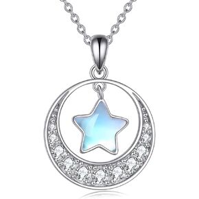YAFEINI Moonstone Moon Necklace Sterling Silver Crescent Moon Pendant Necklace Jewelry Gifts for Women Teen Girls