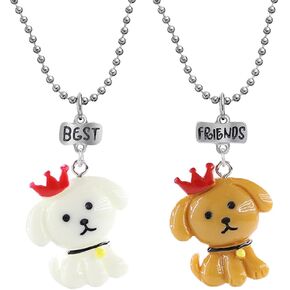 2 Pcs/set Cartoon Puppy Dog Crown Chicken Rooster Best Friend Pendant Necklace Earrings for Girls Bowknot BFF Set Hypoallergenic Jewelry