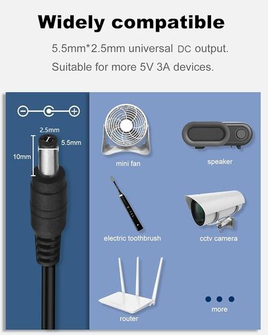 محول طاقة تيار مستمر 5 فولت 3 أمبير، قابس مخرج تيار مستمر 5.5 مم × 2.5 مم، 8 أطراف إضافية، أسود in Kuwait