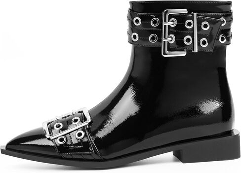 Women's Goth Pointed Toe Ankle Boots Flat Buckle Strap Booties in Saudi Arabia