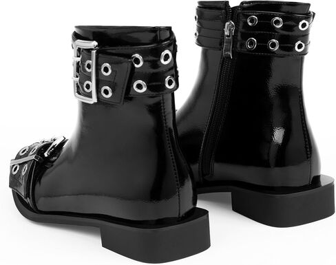 Women's Goth Pointed Toe Ankle Boots Flat Buckle Strap Booties in Saudi Arabia