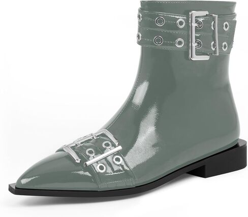 Women's Goth Pointed Toe Ankle Boots Flat Buckle Strap Booties in Saudi Arabia