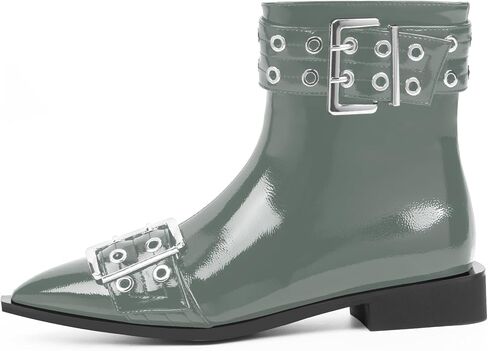 Women's Goth Pointed Toe Ankle Boots Flat Buckle Strap Booties in Saudi Arabia