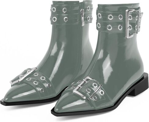 Women's Goth Pointed Toe Ankle Boots Flat Buckle Strap Booties in Saudi Arabia