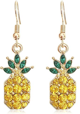 Cute 14k Gold Sparkly Crystal Pineapple Dangle Drop Earrings Colorful Pearl Pineapple Hook Earrings for Women Hawaiian Vacation Beach Party Dangle Drop Fruit Earring in Saudi Arabia