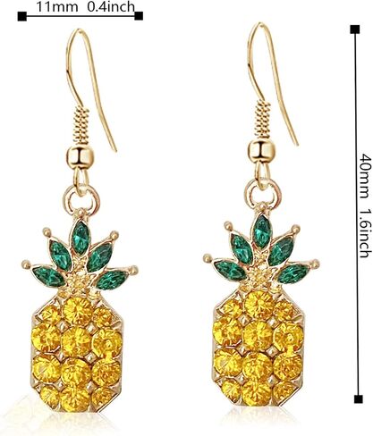 Cute 14k Gold Sparkly Crystal Pineapple Dangle Drop Earrings Colorful Pearl Pineapple Hook Earrings for Women Hawaiian Vacation Beach Party Dangle Drop Fruit Earring in Saudi Arabia