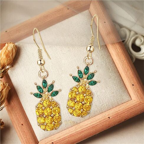 Cute 14k Gold Sparkly Crystal Pineapple Dangle Drop Earrings Colorful Pearl Pineapple Hook Earrings for Women Hawaiian Vacation Beach Party Dangle Drop Fruit Earring in Saudi Arabia